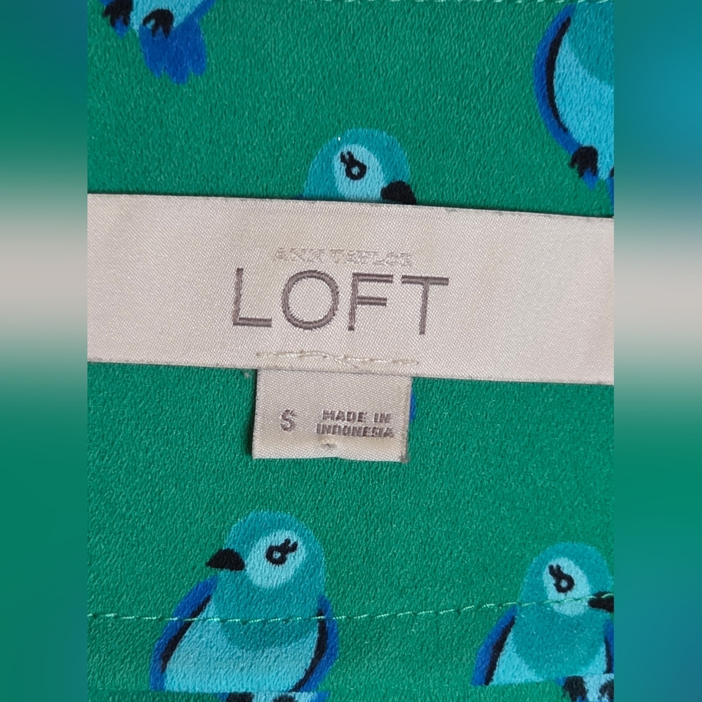 Ann Taylor Loft Womens Dress Bird Print Green Size Small - Picture 6 of 8